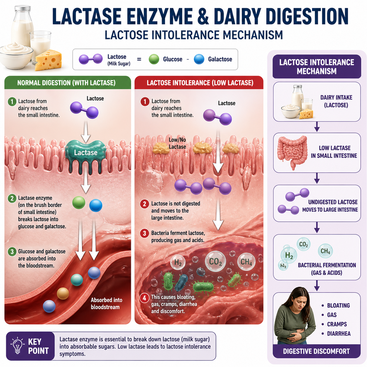 Lactase Enzyme Dairy Digestion Lactose Intolerance Mechanism