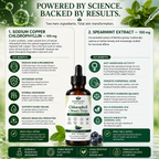 Verdant Wellness Chlorophyll Beauty Drops with product details and benefits on a green background.