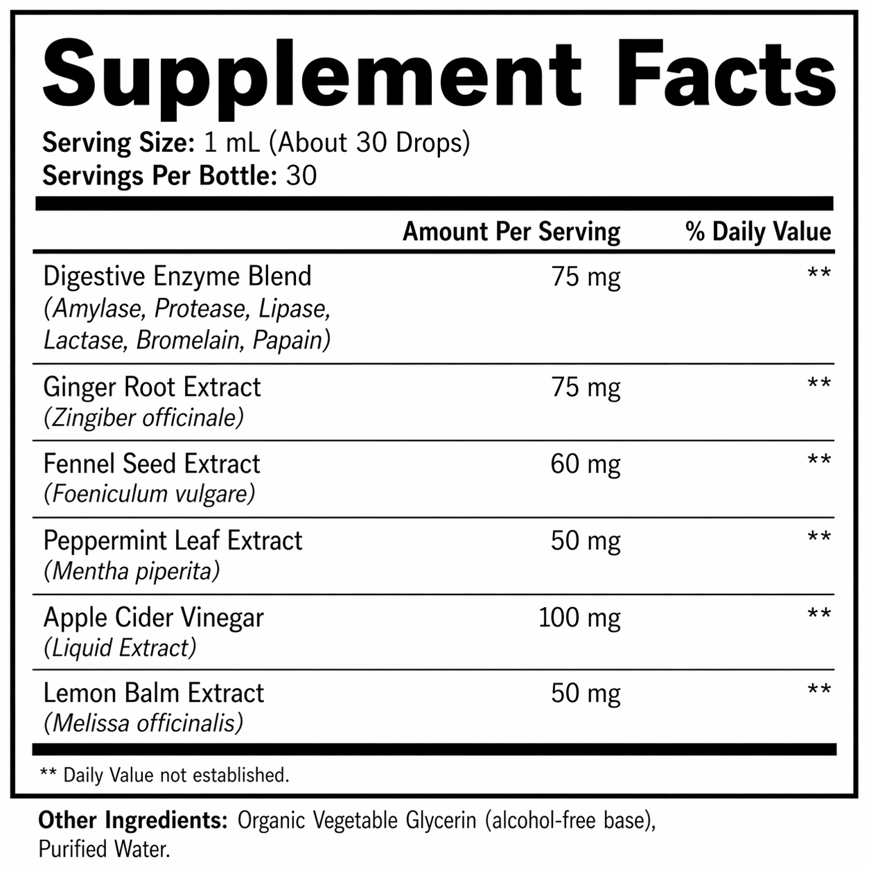 Supplement facts label for a digestive enzyme blend with various extracts.