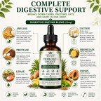 Verdant Debloat Digest drops bottle with digestive enzyme blend information on a white background.