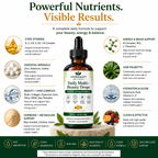 Verdant Daily Multi+ Beauty Drops supplement bottle with nutritional benefits listed on a white background