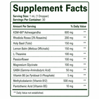 Supplement facts label with various herbal ingredients and their amounts per serving.
