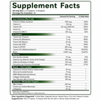 Supplement facts label with detailed nutritional information on a white background
