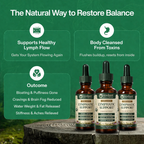 Three bottles of Verdant Wellness Organic Lymphatic Support on a wooden surface with a green background and text about product benefits.
