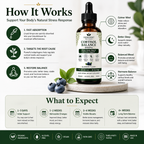 Cortisol balance drop product with benefits and usage information on a white background
