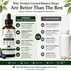 Verdant Cortisol Balance Drops advertisement with comparison to other supplements.